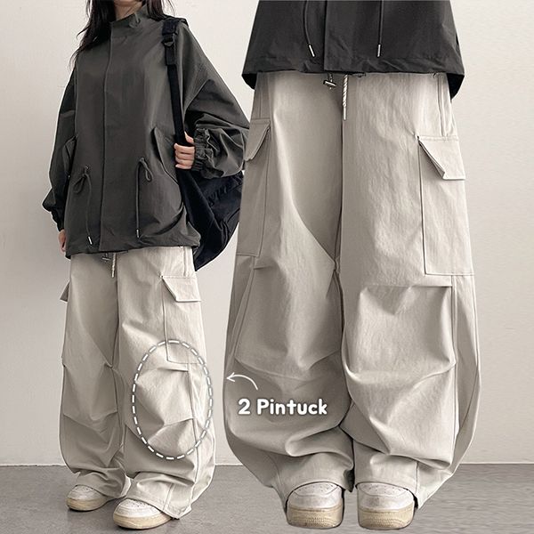 Side Big Pocket Knee-Pintuck Out-Cargo Pants (3 colors)