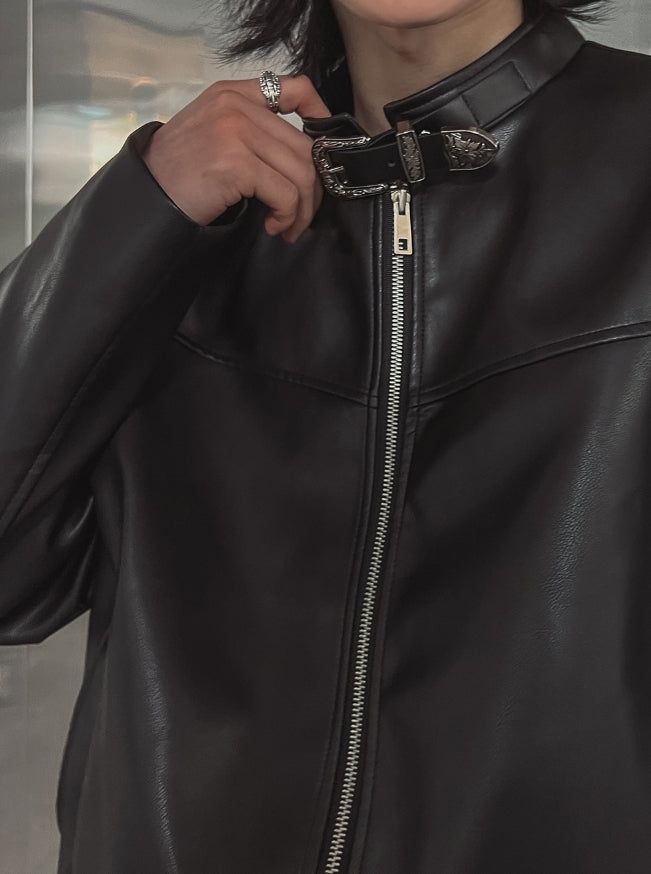 Kent western buckle leather jacket