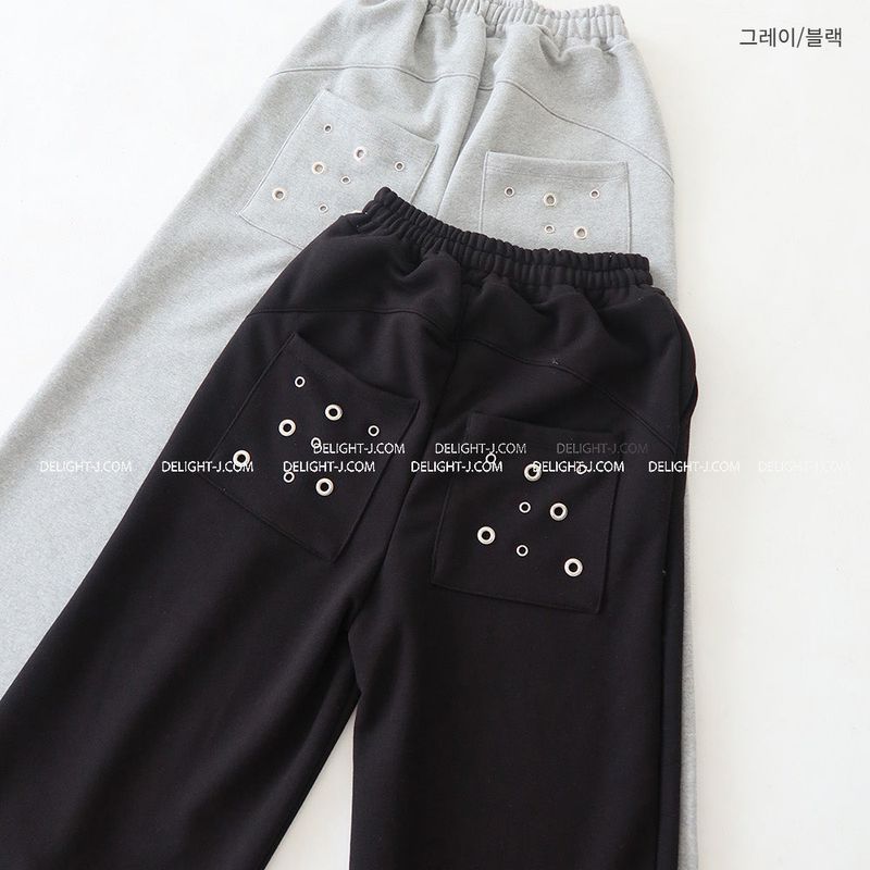 Punching eyelet string wide pants