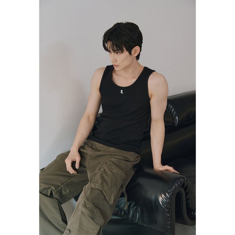 High ribbed logo sleeves(Black)
