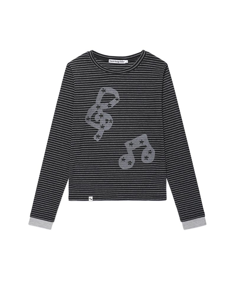 STRIPED MUSIC NOTE LS TEE BLACK(CV2GFFT554A)
