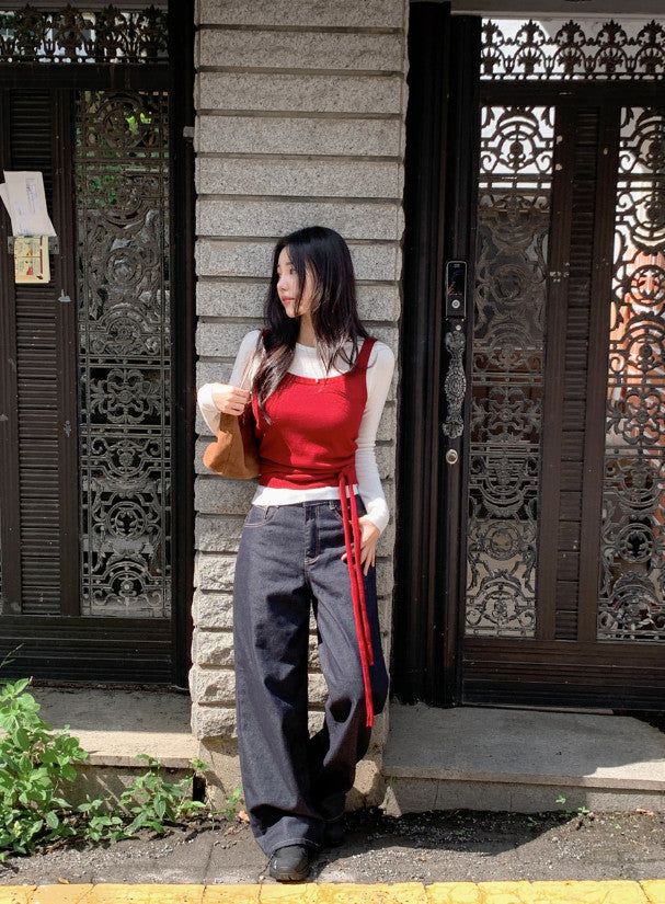 Non-Fade Back Line Wide Denim Pants