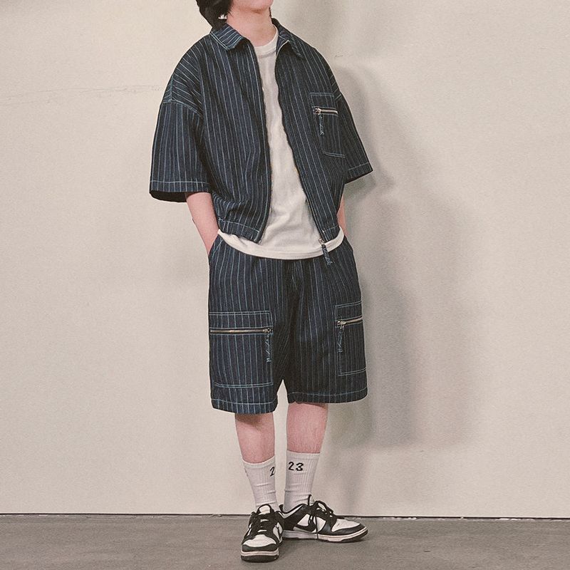 stripe denim shorts_blue