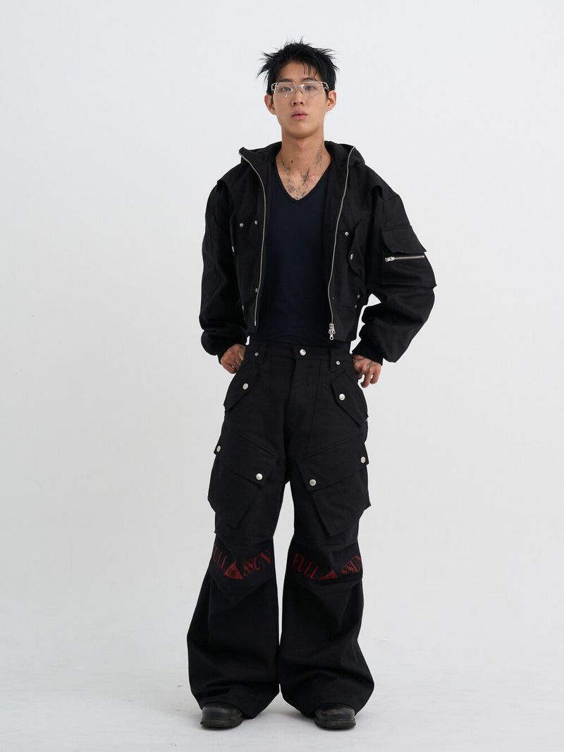 Circle Denim Bomber Jacket (Black)