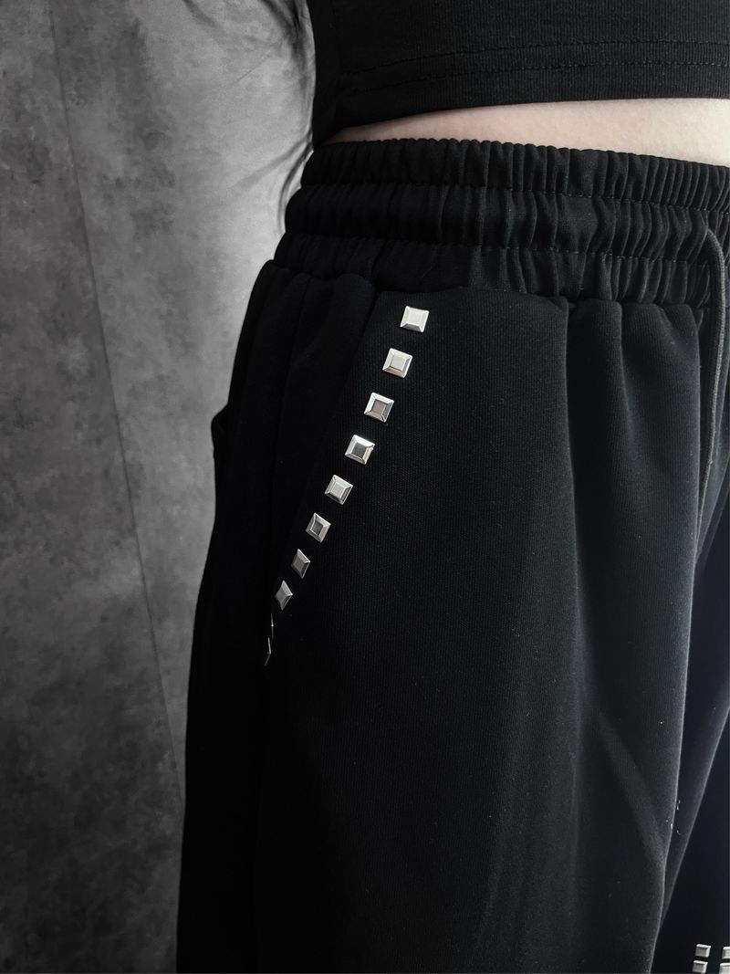 metal stud cross wide pants