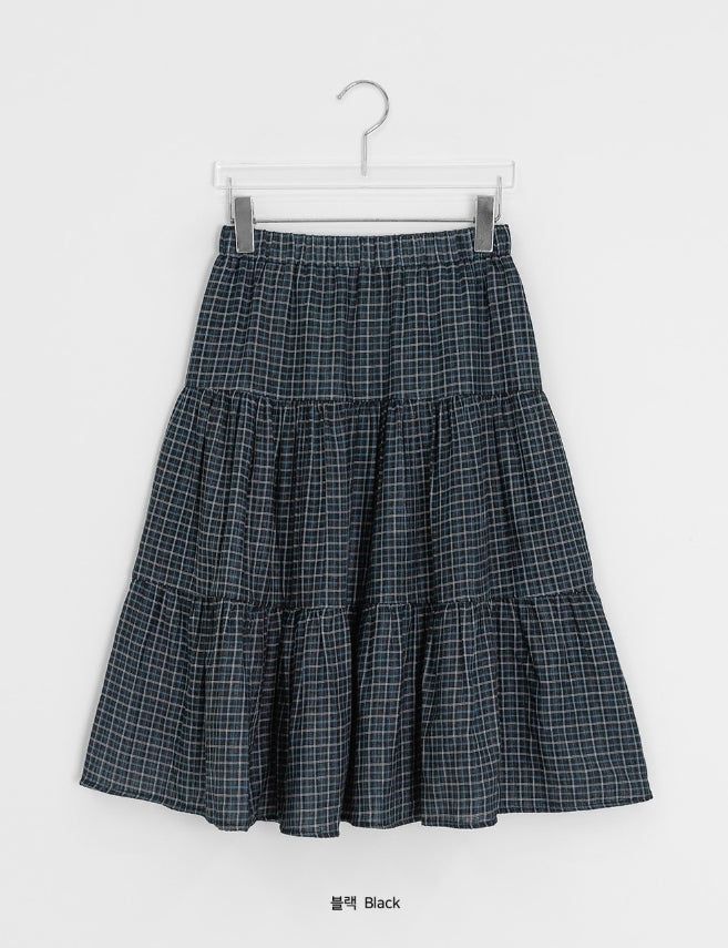 Zikan Check Shirring Midi Skirt