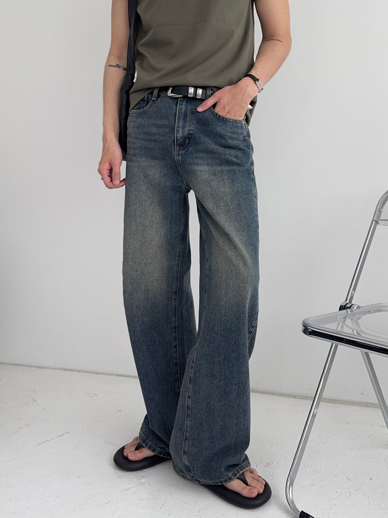 SR シーム ディテール セミワイド フレア デニムパンツ(4 Colors)