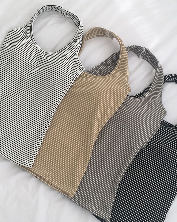 Tinru Halter Neck Stripe Sleeveless Top