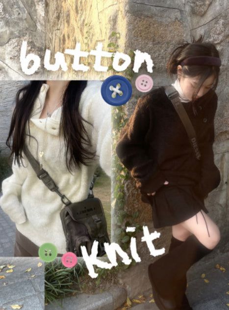 heenytsuki（ヒニツキ）の「Diagonal Button Loose Fit Bookle Knitwear（Tops）」