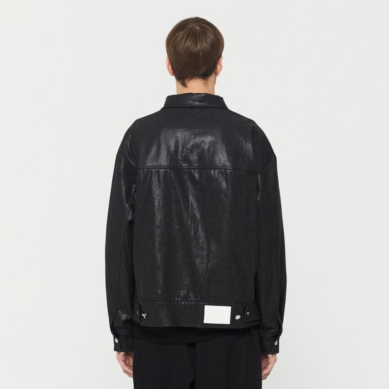 Oversized Coated Denim Jacket Black
