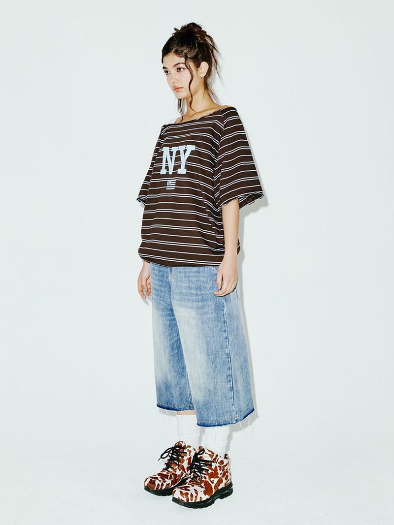 STRIPE OFF SHOULDER SS CHARCOAL