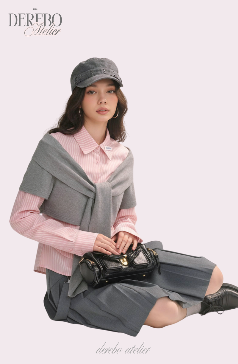 pink striped layered cardigan shirt