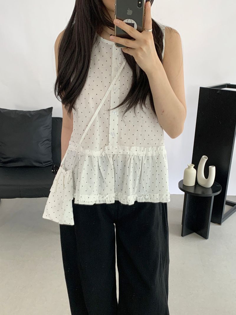 David Dot Frill Blouse Pouch Set