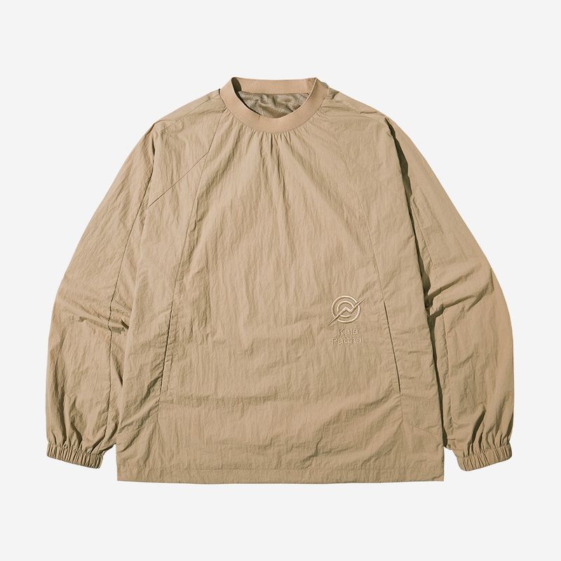 Nylon Seam Line Round Shirt - BEIGE