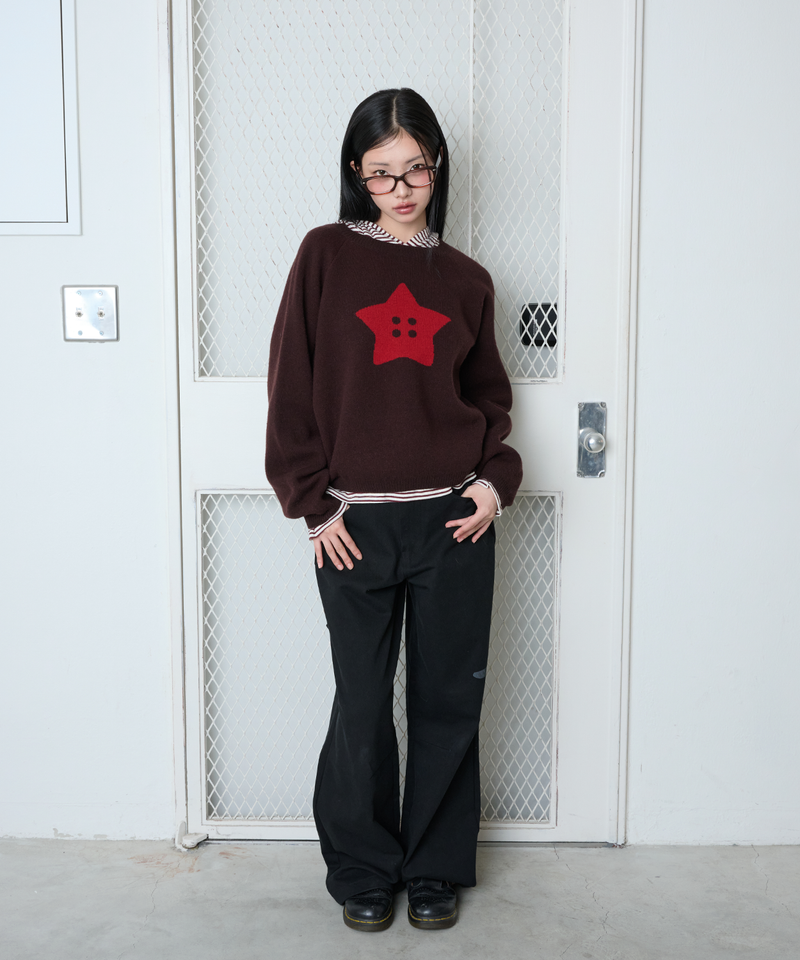 STAR BUTTON KNIT - BROWN