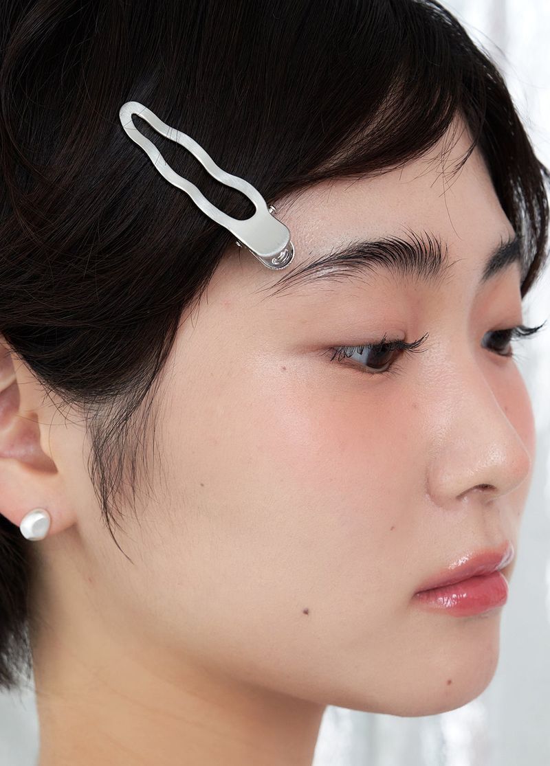 [2SET] metal wave hair pin - silver