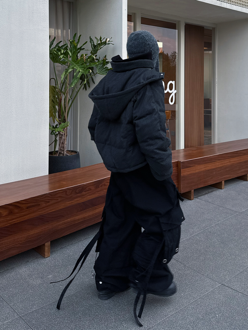RELABEL Interactive (Layered) Multi-Panel Imported Australian Wool Patchwork Detachable Hood Down Jacket