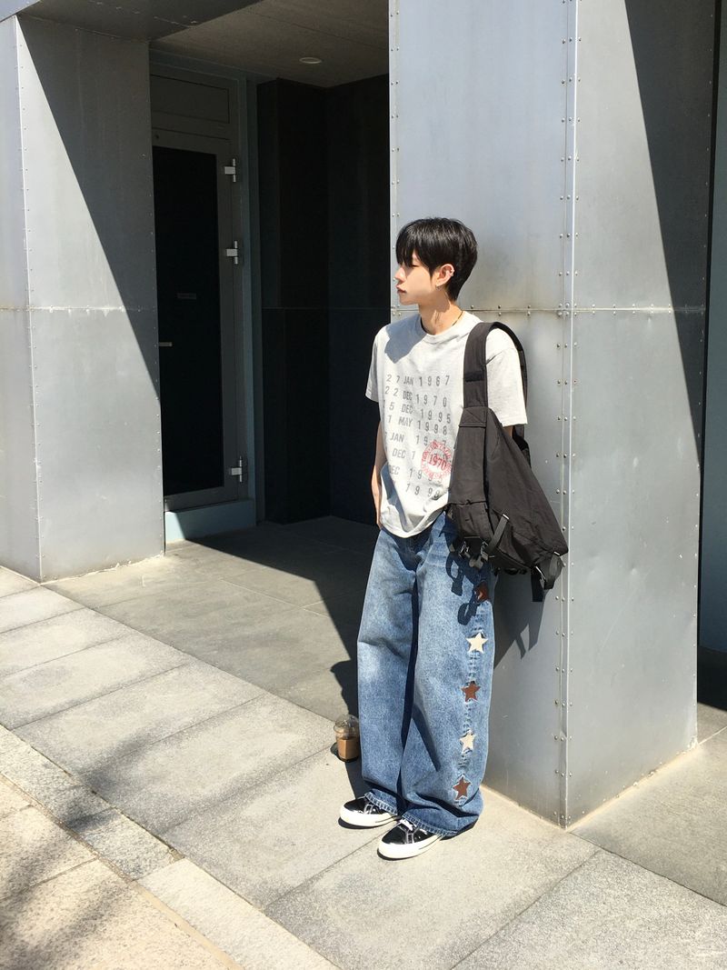 Kaz Star Embroidered Wide Denim Pants
