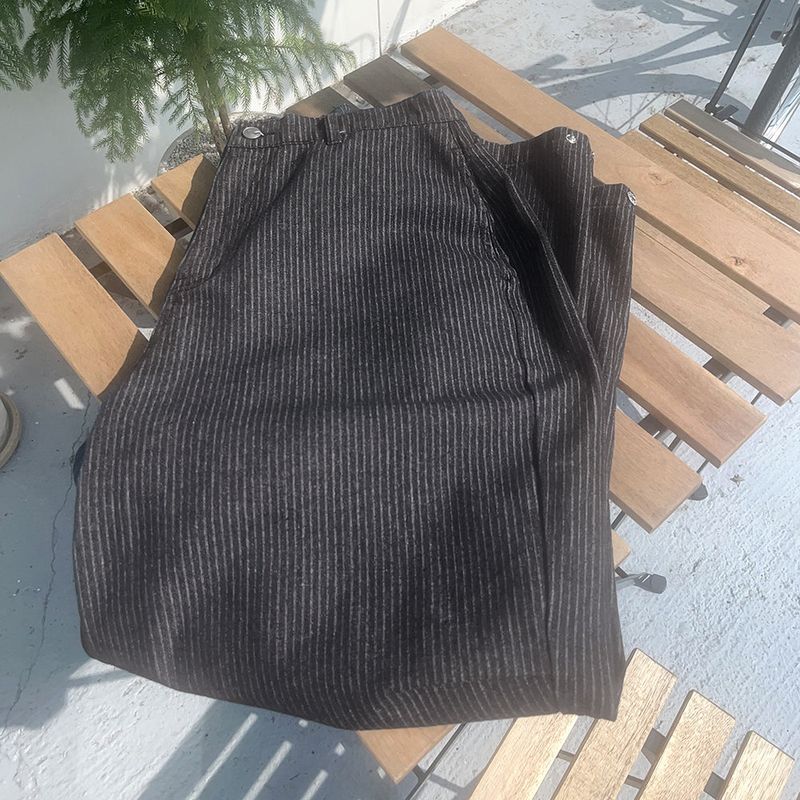[MADE] Erson Stripe Snap Button Balloon Fit Denim Pants