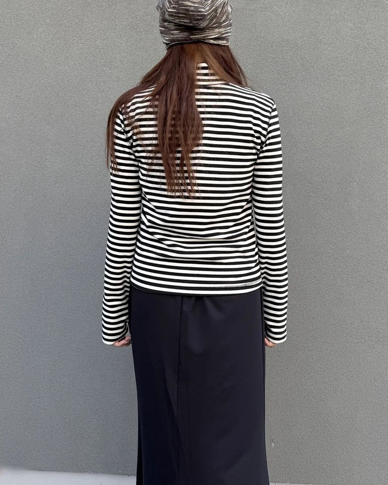 Stripe Half Zip-Up (BLACK) WOMENS