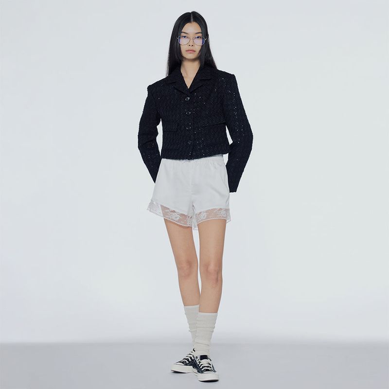 Sequinned cropped tweed jacket