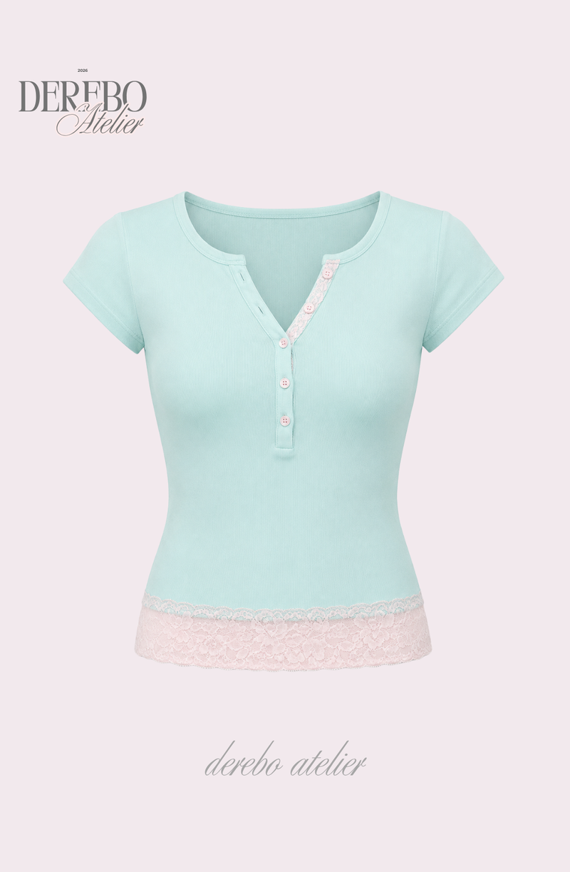 Mint Berry Pink Lace Short Sleeve T-shirt