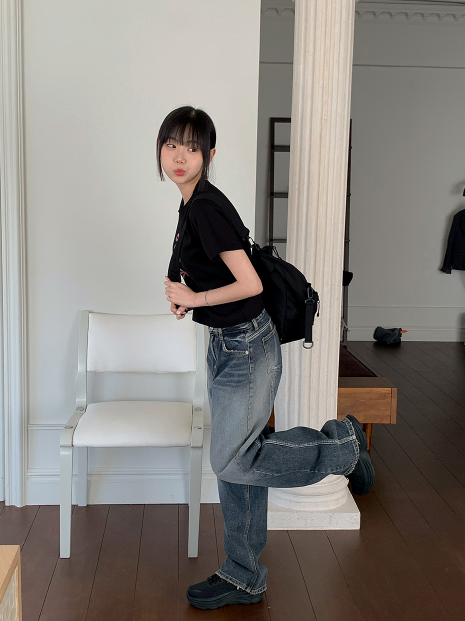 SP Washing Slit Denim Wide Pants