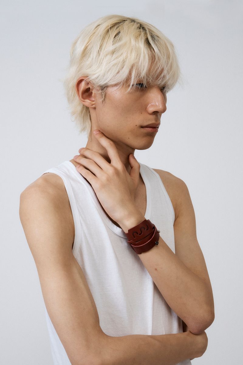 SIMPLE COW BELT CHOKER&BRACELET BURGUNDY