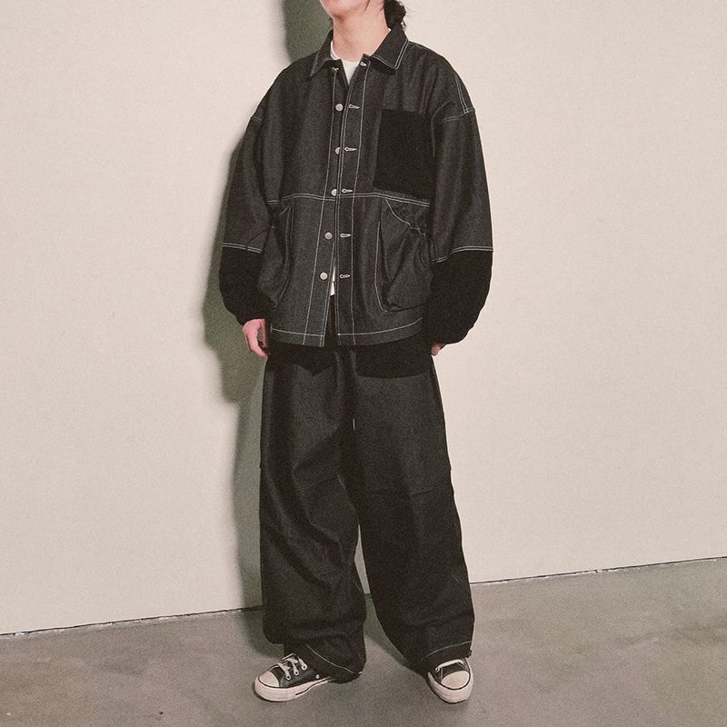 reverse Terry Pocket Denim Jacket_black