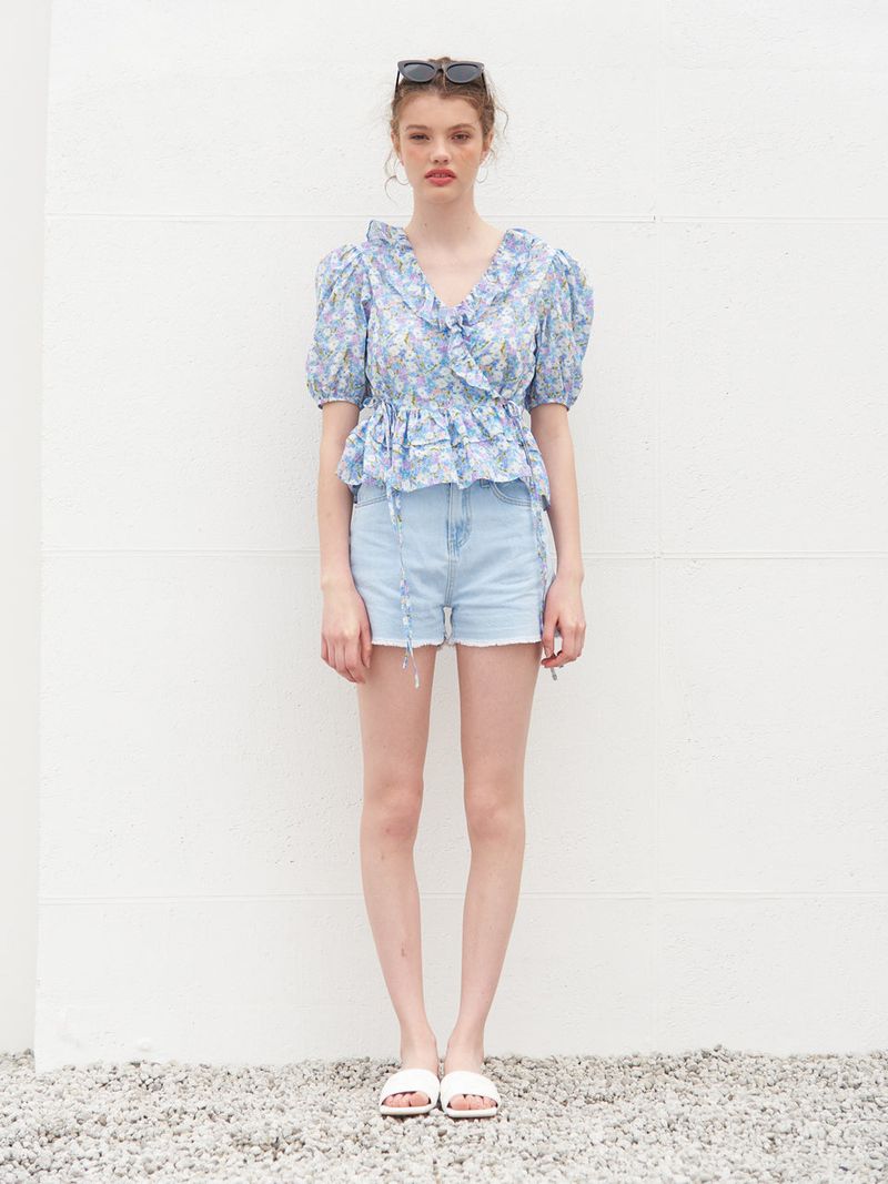 AMY RUFFLE DETAIL WRAP BLOUSE_BLUE