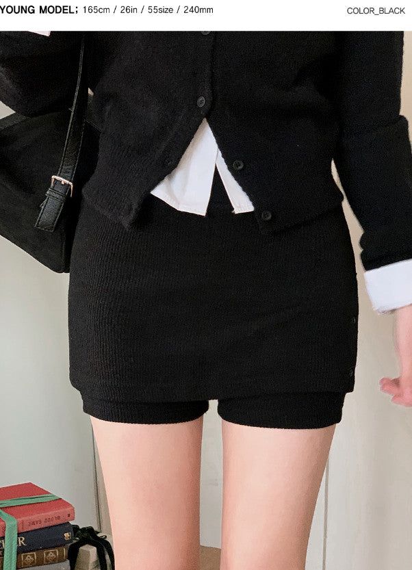 Slit Layered Knit Skirt Pants (2color)