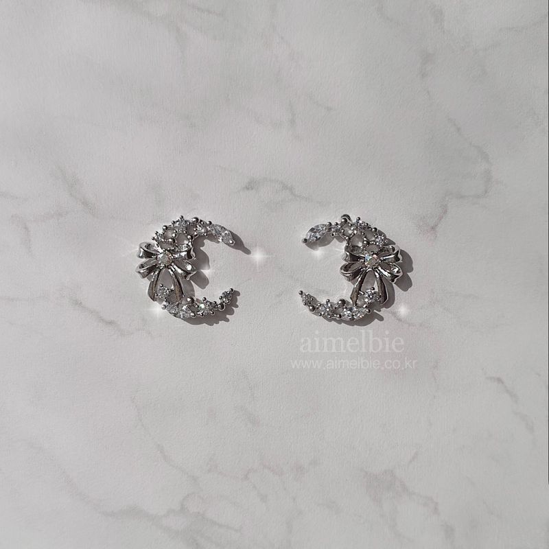  Dainty Ribbon and Moon Earrings - Silver