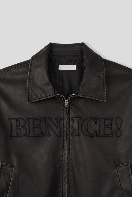 Mark Lettering Two Way Leather Jacket