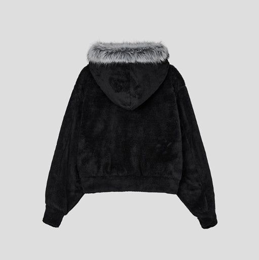 Fame Fleece Raccoon Fur Hooded Zip-Up