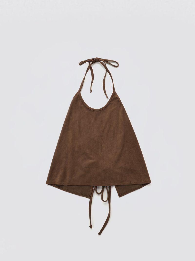 HOPESMORE(ホープスモア)の「Halter-Tie Suede Apron_Brown(Tops)」