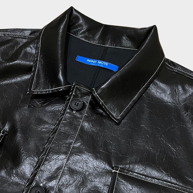 glossy strap shirt_black