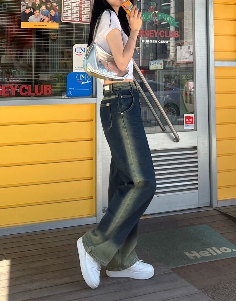GREENERY COLOR SPRAY DYED WIDE DENIM PANTS code 21017