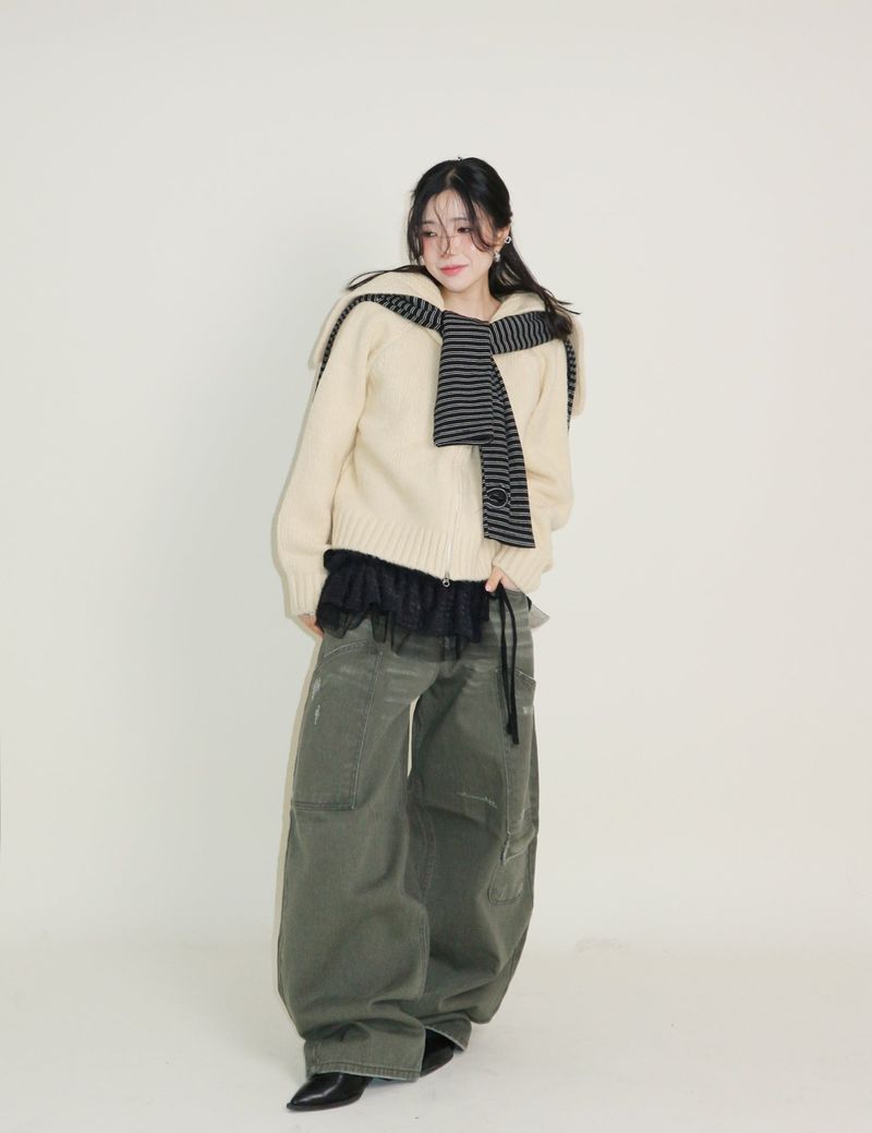Square Sailor Collar Two-Way Knit Cardigan