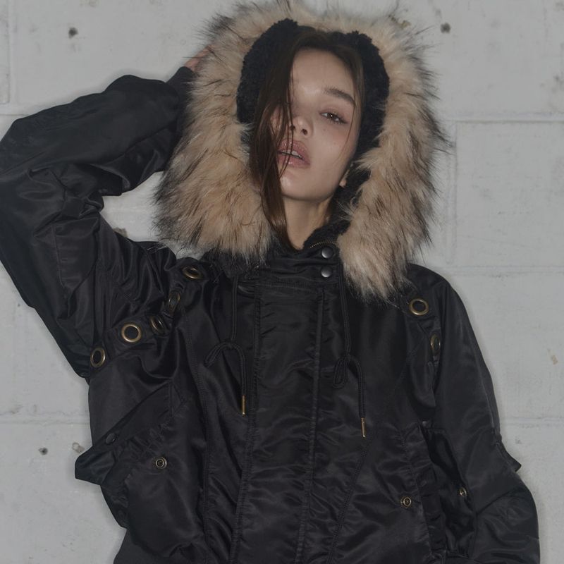 FANCY CLUB（ファンシークラブ）の「EYELET FUR MA-1 (BLACK) F25ZA003（Jackets/Outerwear）」