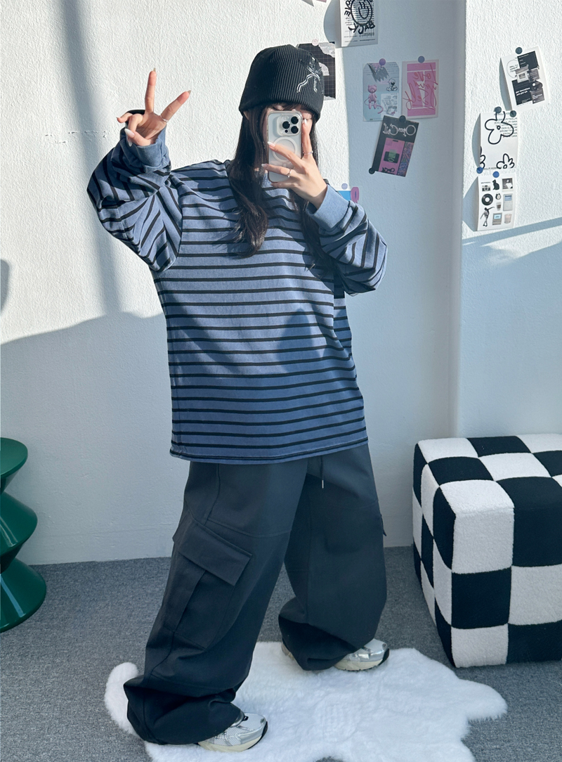 OVERFIT STRIPED ROUND BOX T🩶🖤🩷💙 - 4 COLORS