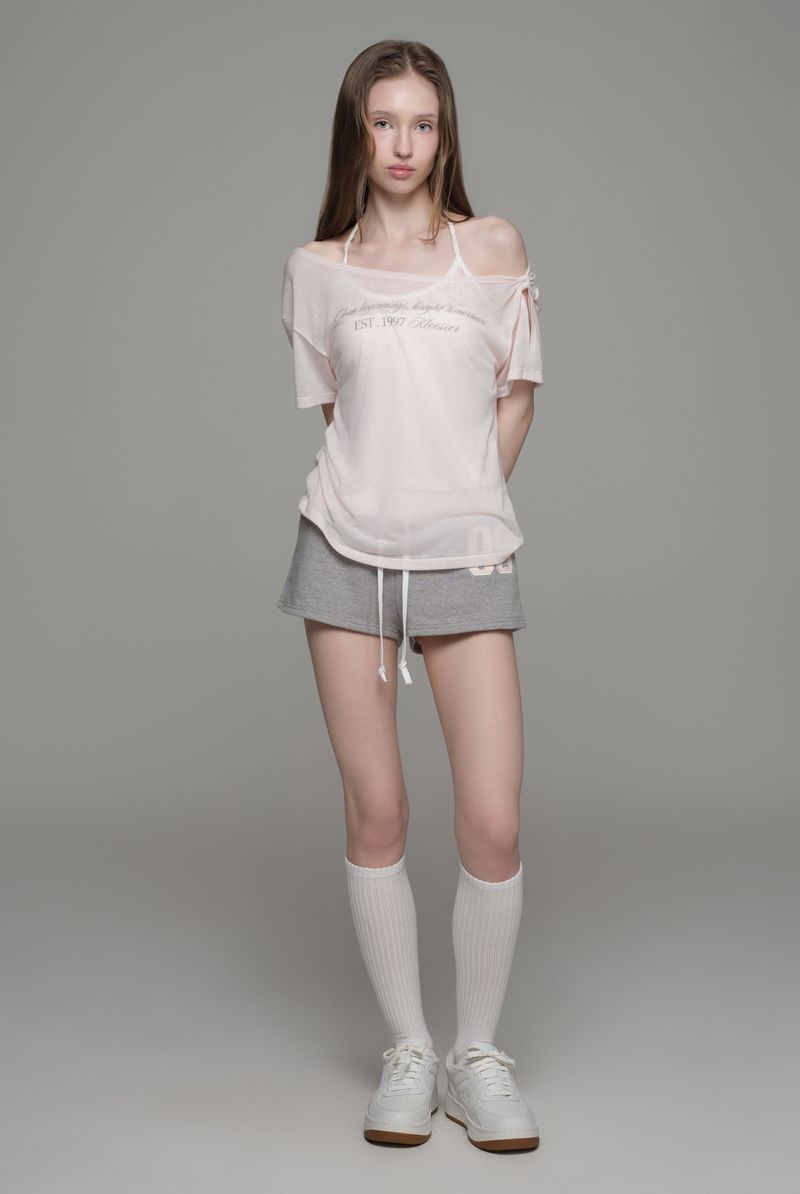 Kleesier（クリーシーア）の「Powder sheer ribbon top, Baby Pink（Tops）」