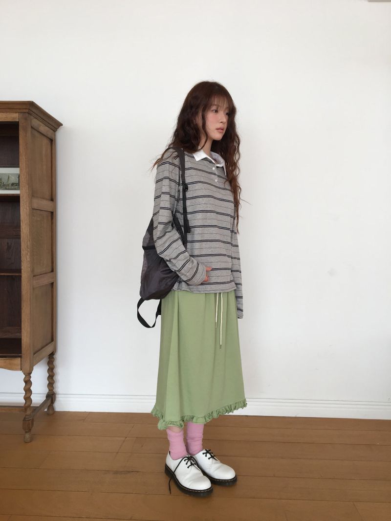 Sophie Frill Banding Long Skirt (4color)