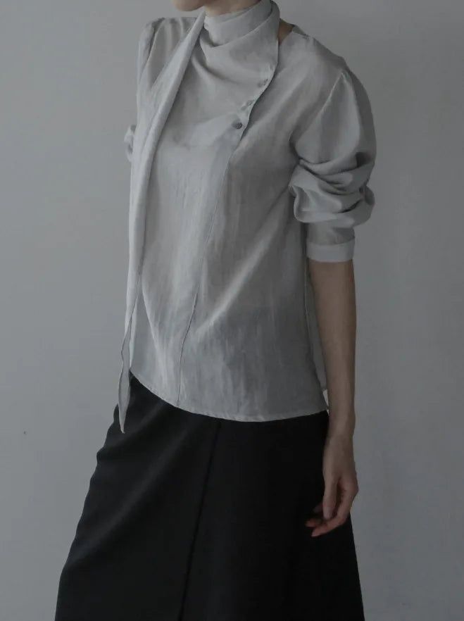 Noir Unbalance Button Scarf Blouse