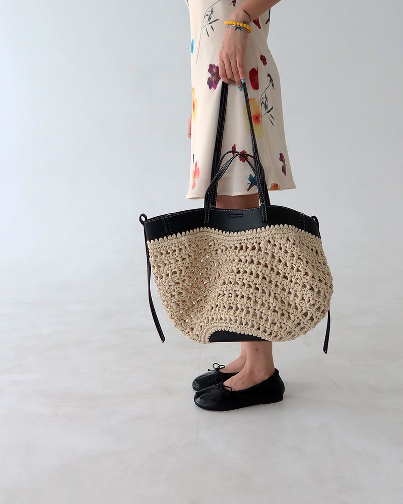 pouch set leather coloring Rattan tote & shoulder bag