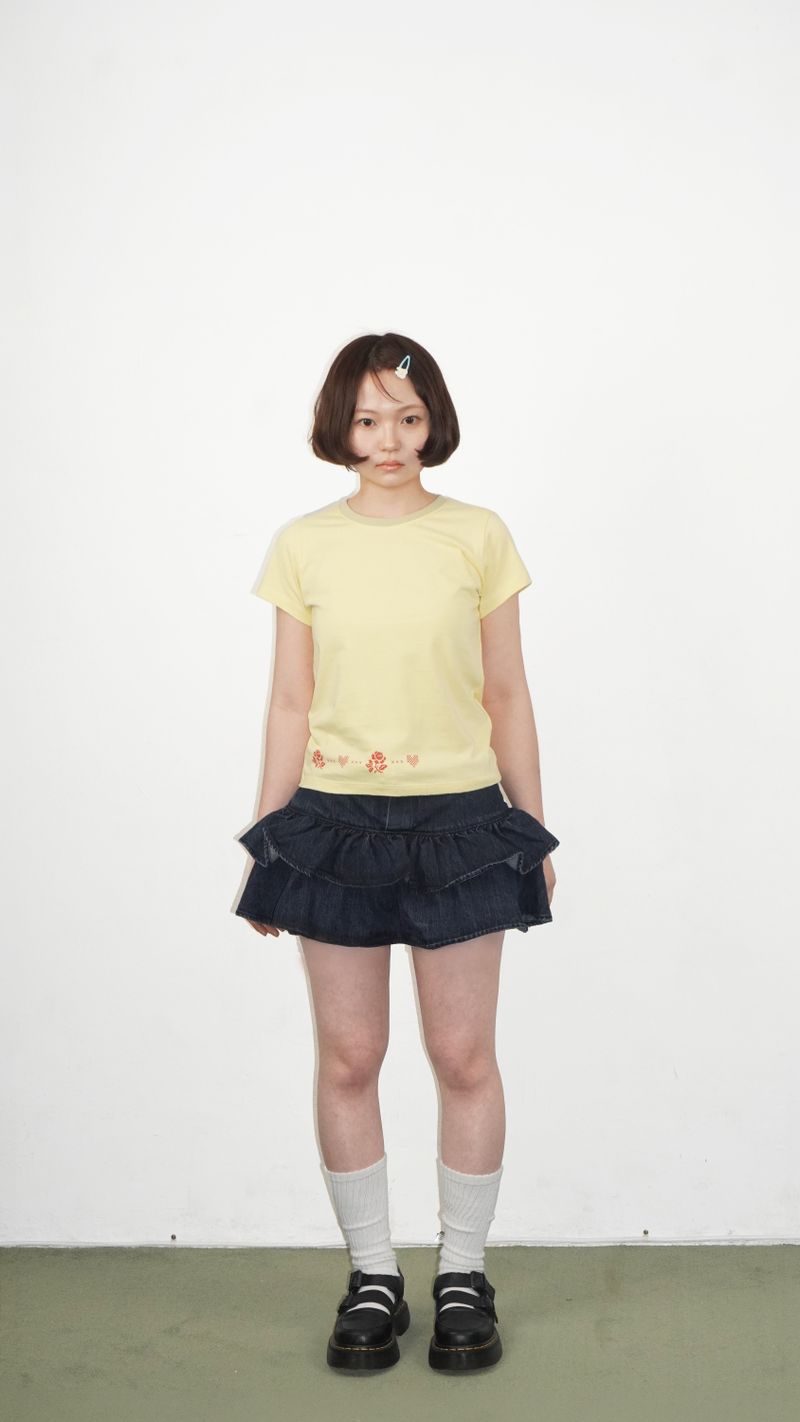 FLOWER STITCH T SHIRTS YELLOW