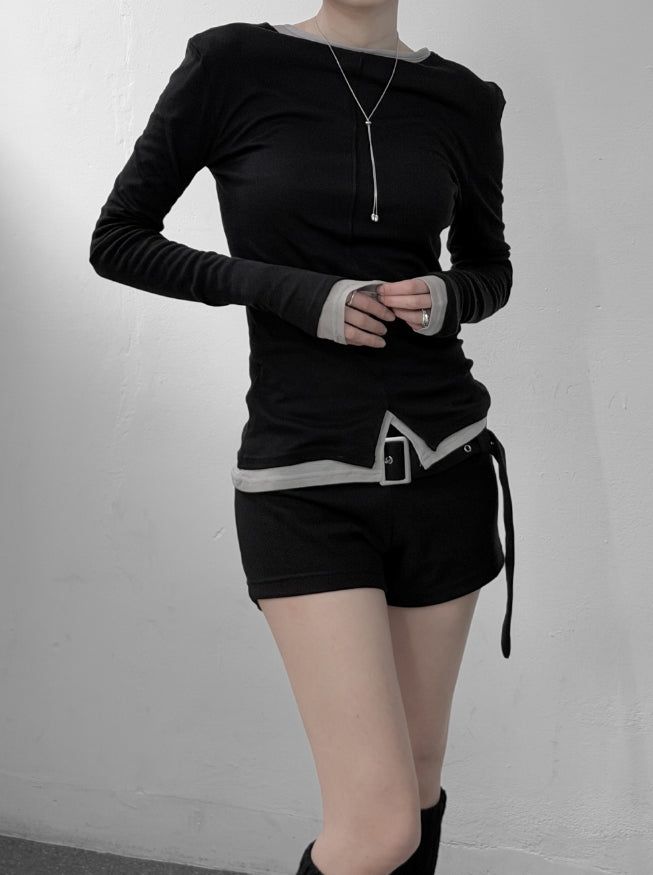 Rat Cut Boat Neck Long Sleeve Tee