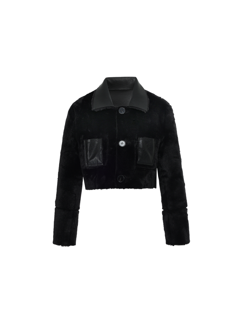 Short reversible leather mustang (Black)