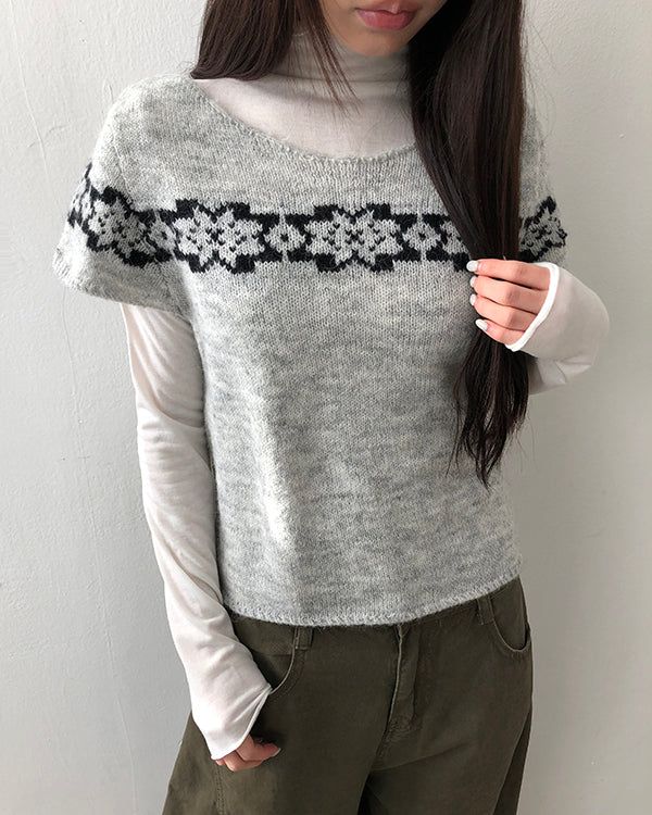 Barun Round-Neck Snowflake Layered Short-Sleeve Knit