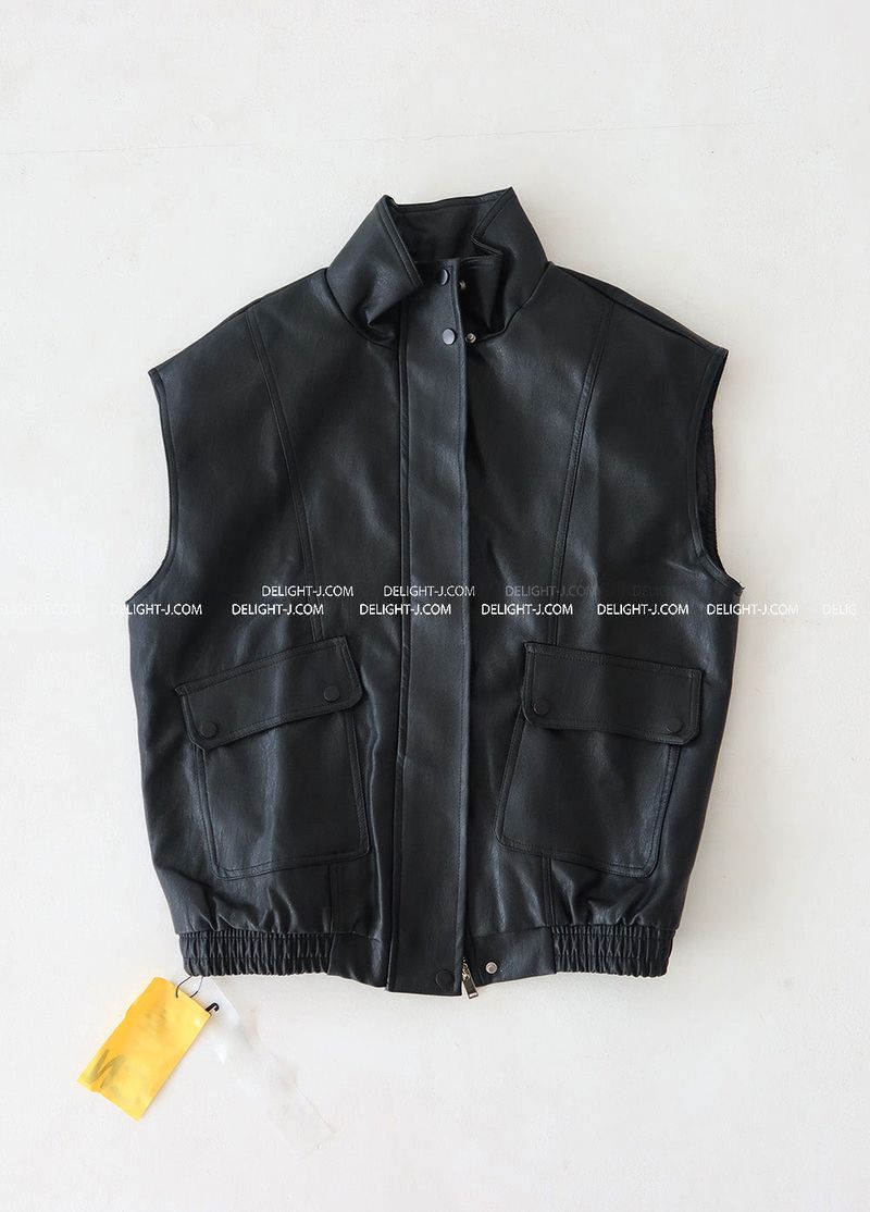 leather oversized fit vest jacket