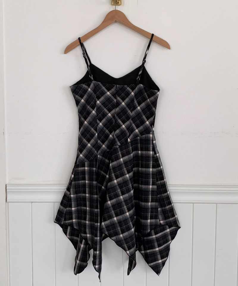 Mute Unbalanced Bustier Checkered Dress